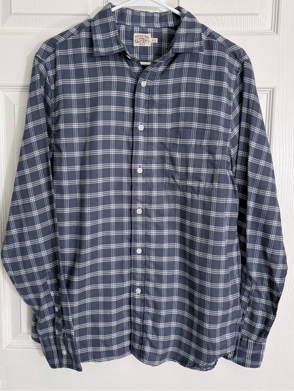 Faherty Brushed Twill Shirt Size‎ M Blue Plaid MWF2603 Long Sleeve